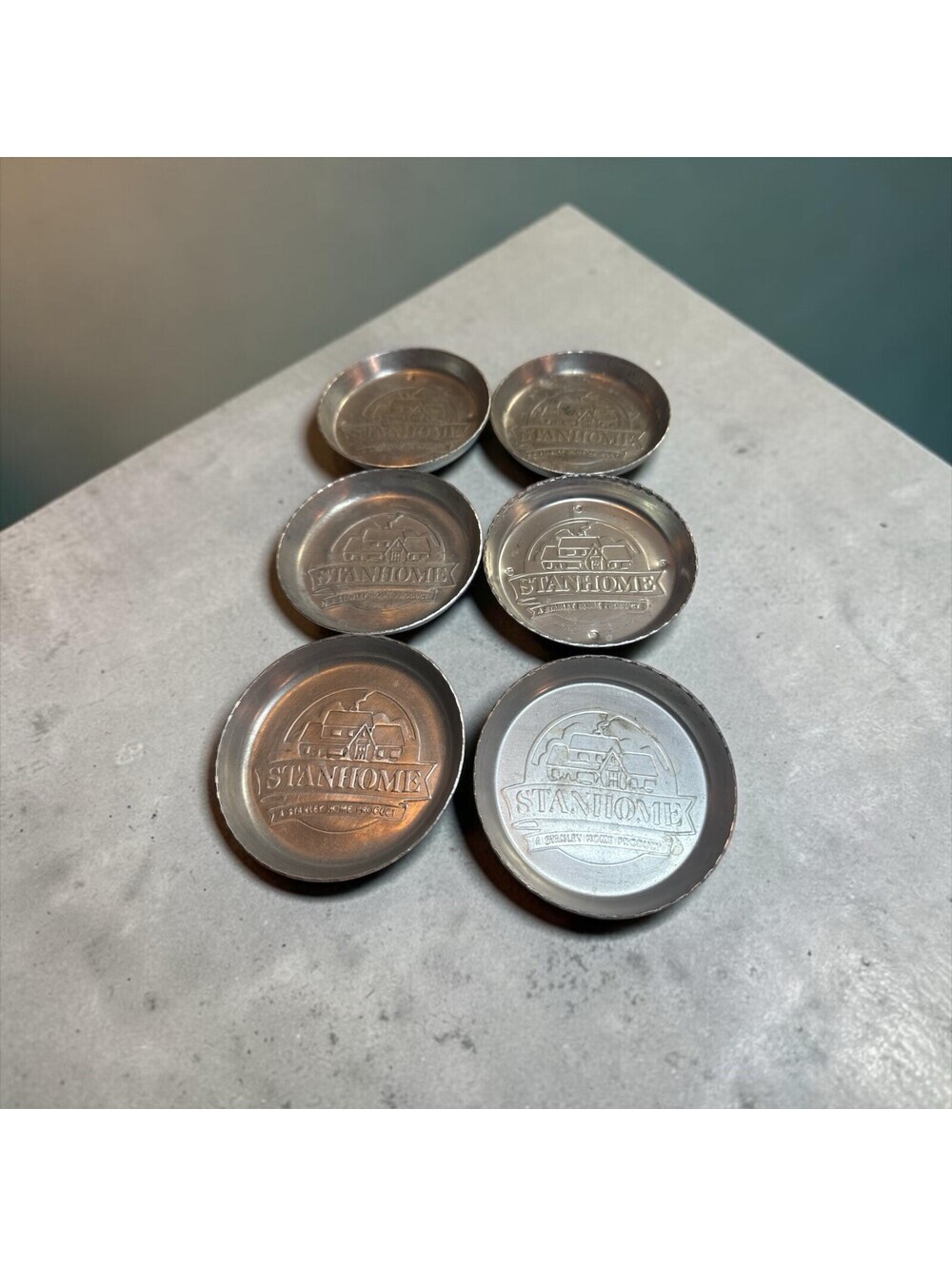 Coaster Vintage Stanhome Hammered Aluminum Coasters - Ashtray Barware Set of 6